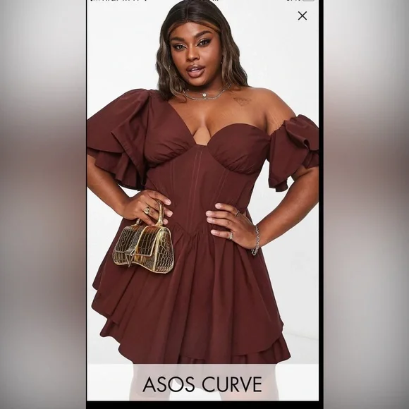 ASOS Curve | Dresses | Asos Luxe Curve One Shoulder Cotton Dress With Corset Detail Ruffles In Brown | Poshmark ASOS Curve | Dresses | Asos Luxe Curve One Shoulder Cotton Dress With Corset Detail Ruffles In Brown | Poshmark